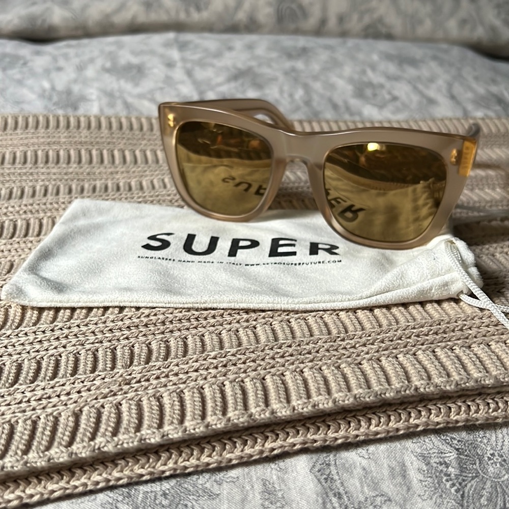 Gold lense tan taupe clear cat eye sunglasses